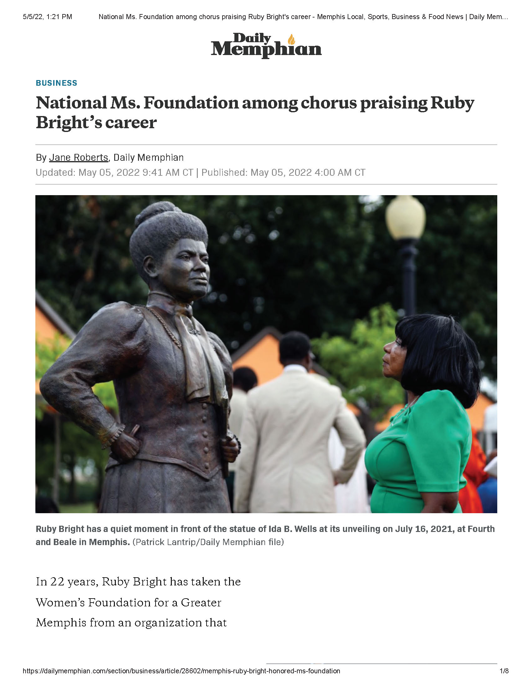 National Ms. Foundation among chorus praising Ruby Brights career Memphis Local Sports Business Food News Daily Memphian 002 Page 1